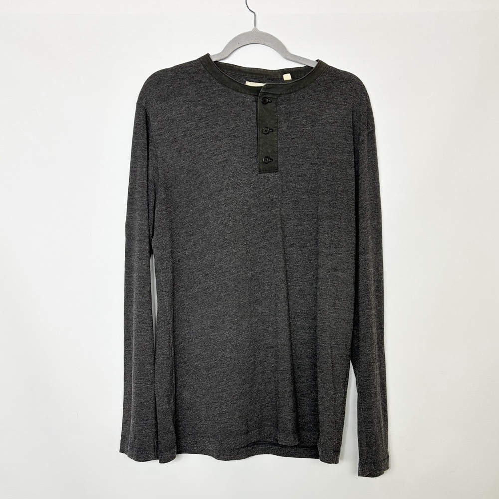 Billy Reid Men’s Henley Long Sleeve Shirt | XL | Grey